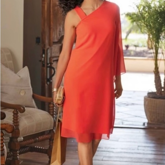 Soft Surroundings Dresses & Skirts - Soft Surroundings Orange Caramba One Shoulder Georgette chiffon dress large